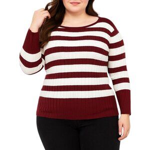 NWT Croft & Barrow Womens Sweater Button Detail Boatneck Stripe Size XL